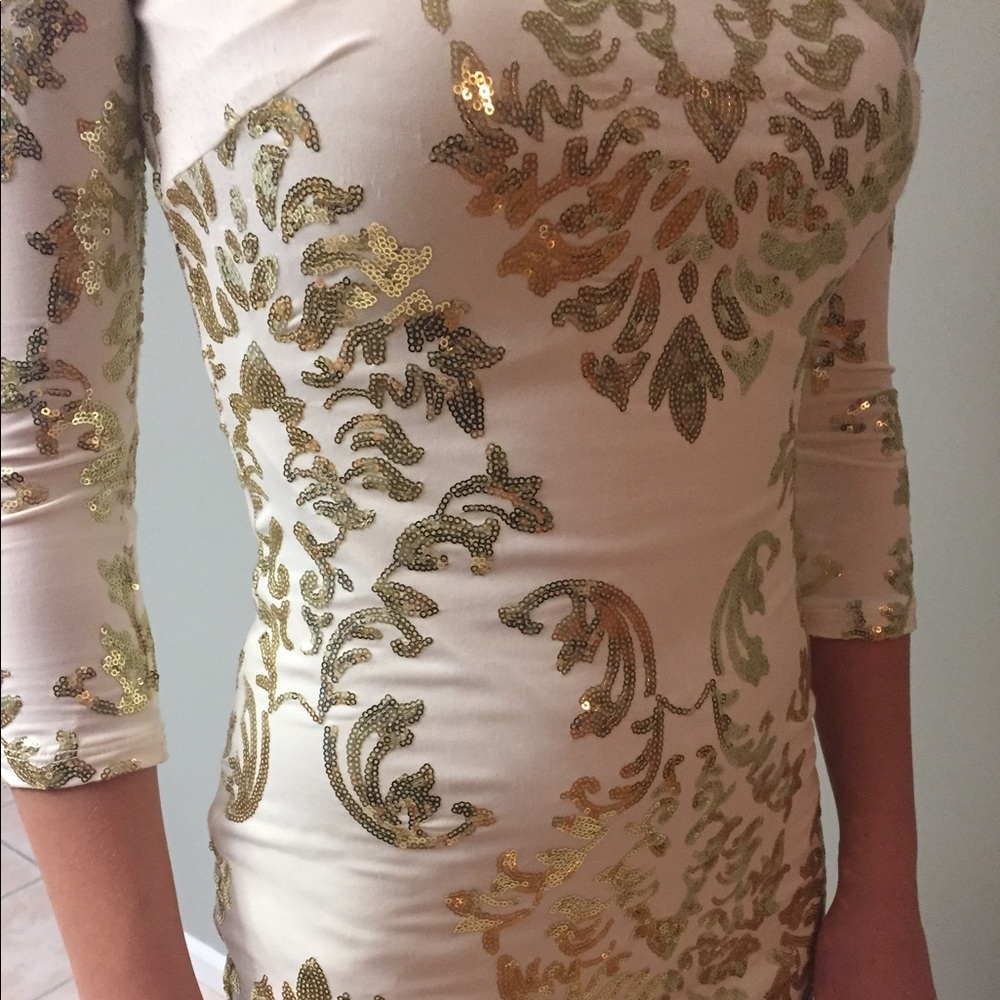 Ivory & Gold Sequin Semi Formal Party Dress Sz 1/2